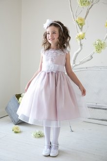 Dusty Rose Lace Accented Bodice with Organza Flower Girl Dress